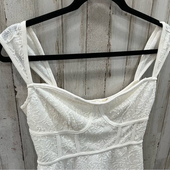Anthropologie Textured Knit Midi Dress Bustier Ivory Womens Size Small *FLAW - Picture 2 of 11
